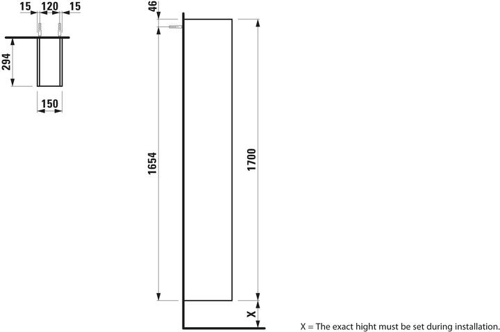 Actual product image Laufen Space tall cabinet Slim open, 4 shelves, 1700x295x150mm, H410905160