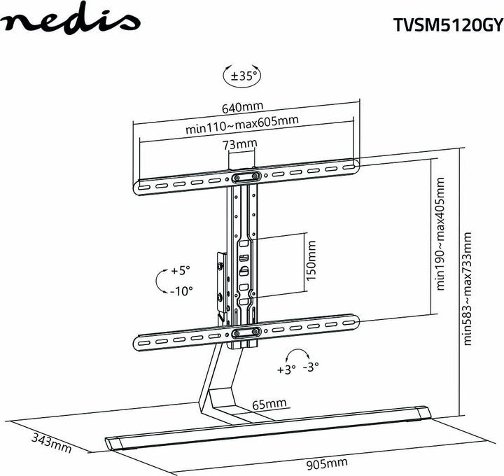 Image du produit Nedis Support TV entièrement mobile (40 kg, 37" - 75")