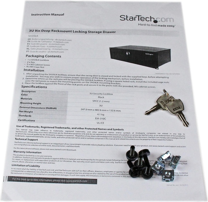 Immagine prodotto StarTech 3u 9in Cassetto Di Stoccaggio Con Chiusura A Chiave (Rack da 19 pollici)