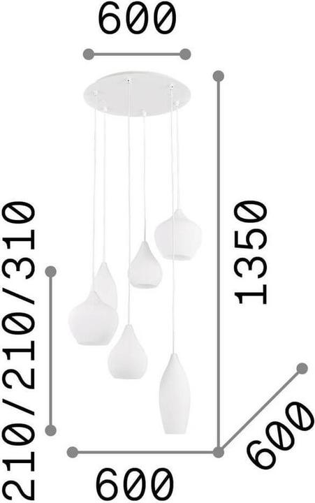 Actual product image Ideal lux SOFT pendant light E14 6-way ⌀600mm dimmable White 087818 (E14)