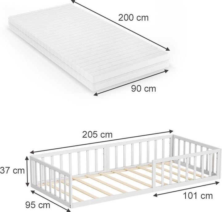 Produktbild VitaliSpa Bodenbett aus Metall Minno, Weiss, 90x200 mit Matratze (90 x 200 cm)