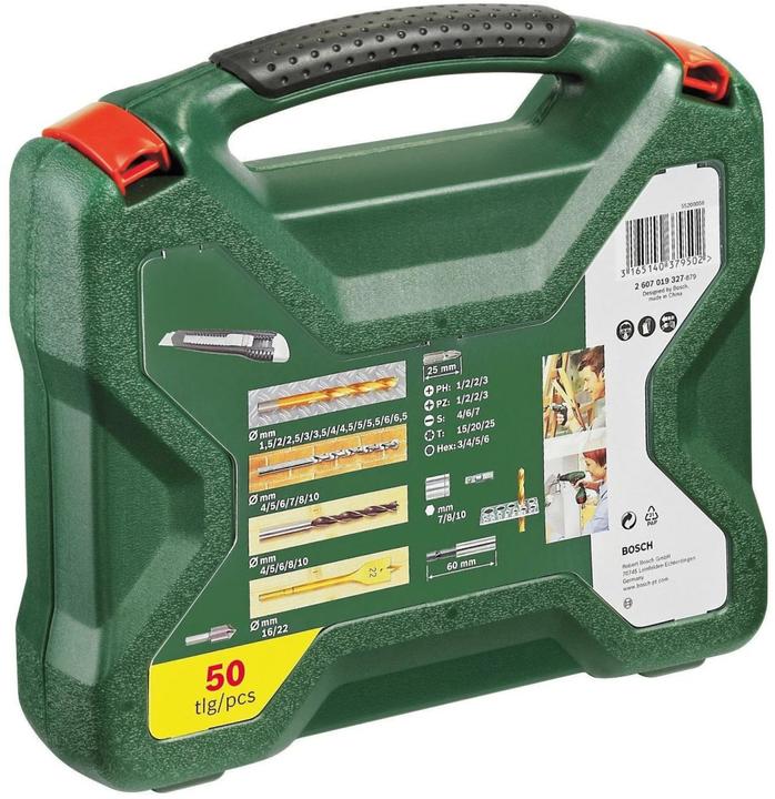 Produktbild Bosch Zubehör X-Line-Titanium Bohrer- und Schrauber-Set, 50-teilig (1.5 mm, 2 mm, 2.5 mm, 3 mm, 3.5 mm, 4 mm, 4.5 mm, 5 mm, 5.5 mm, 6 mm, 6.5 mm, 7 mm, 8 mm, 10 mm, 16 mm, 22 mm)
