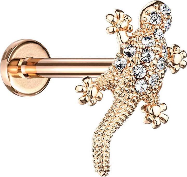 Immagine prodotto Star Piercing Micro Labret filo interno Lizard oro rosa con cristalli (Ottone, Acciaio chirurgico 316L)
