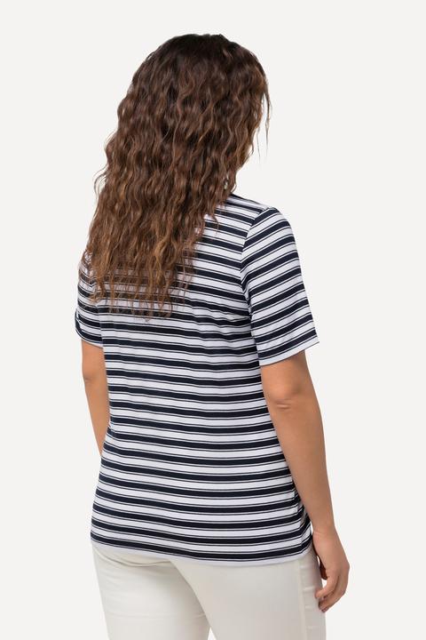 Immagine prodotto Ulla Popken T-shirt a righe con design metallico con animale, scollo a V e mezze maniche (42, 44)