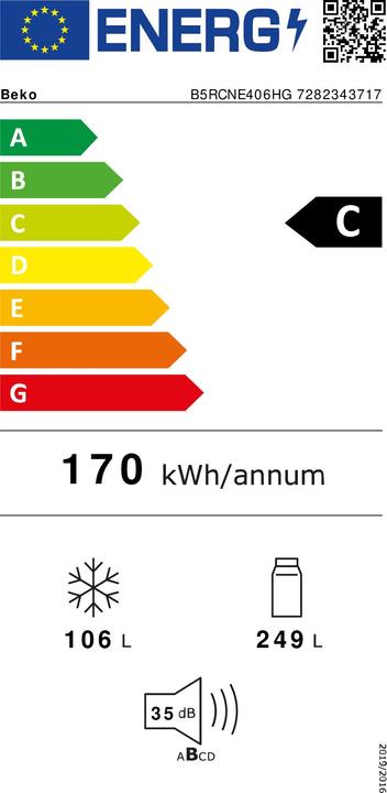 Energy Label Beko B5RCNE406HG Free-standing combined refrigerator (355 l)