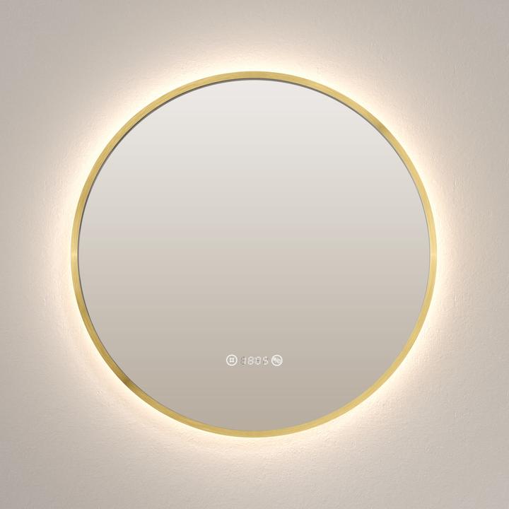 Emke Bathroom Mirror With Lighting Φ70cm, Fog-Free, Temperature&Time, Cool-White(6500K), Dimmable. Gold