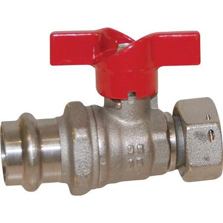Thumbnail - Pettinaroli, Ventil, Tee beschichteter Presskugelhahn 22x3/4" Press/Überlauf mit rotem T-Griff. V+M Schalen
