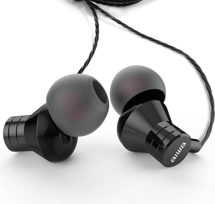 Produktbild Aiwa HEADPHONES MICRO ESTM-50BK BLACK in-ear/JACK 3.5 MM PLATE.GOLD/CABLE 120CM/MICRO ESTM-50BK (Kabelgebunden)