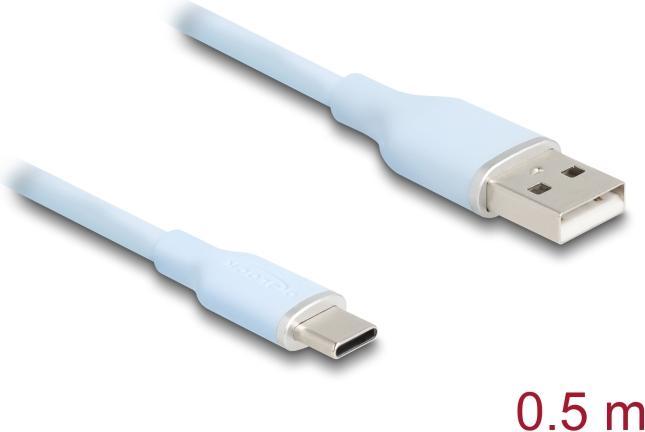 Actual product image Delock 81221 - USB 2.0 cable USB Type-A plug to USB Type-C plug 0.5 m blue silicone (0.50 m, USB 2.0)
