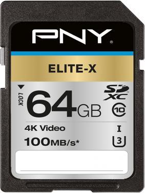 Image du produit PNY Carte SDXC Elite-X UHS-I U3 64 Go (64 Go, SDXC, U3, UHS-I)