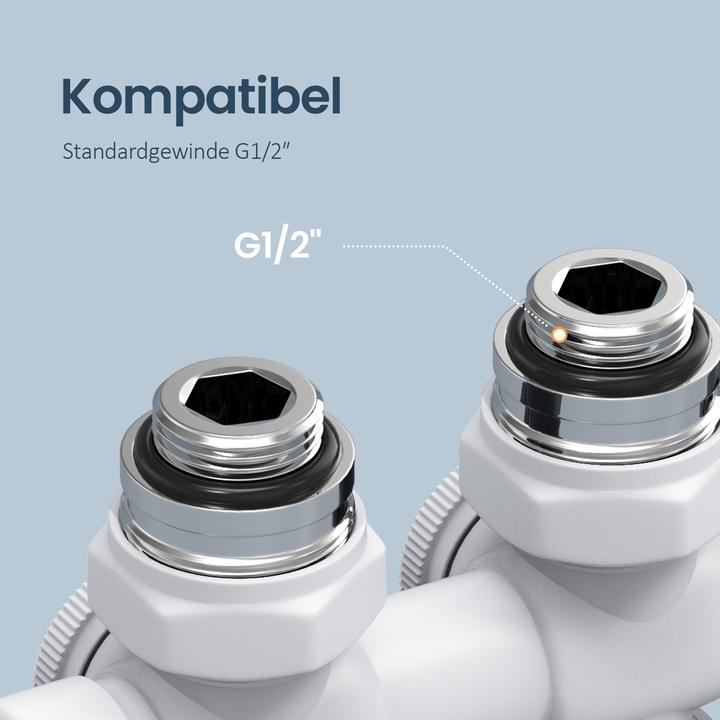 Produktbild Emke Thermostatventil, Universalventil mit Thermostat für Heizkörper, 10 bar, 7 Stufen, Weiss