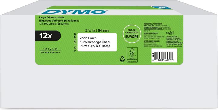 Actual product image Dymo LW return labels large pack. 2Rl 500pcs/roll