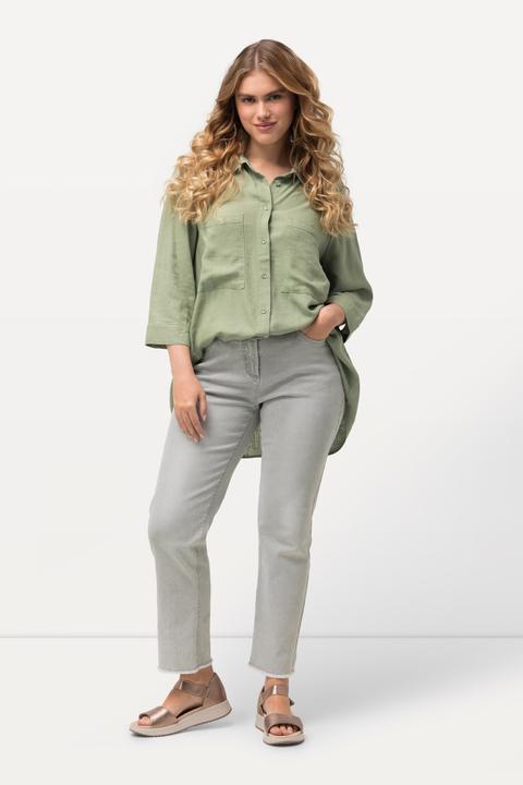 Image du produit Ulla Popken Jean Sarah en tissu stretch, effet délavé et bord frangé (46)