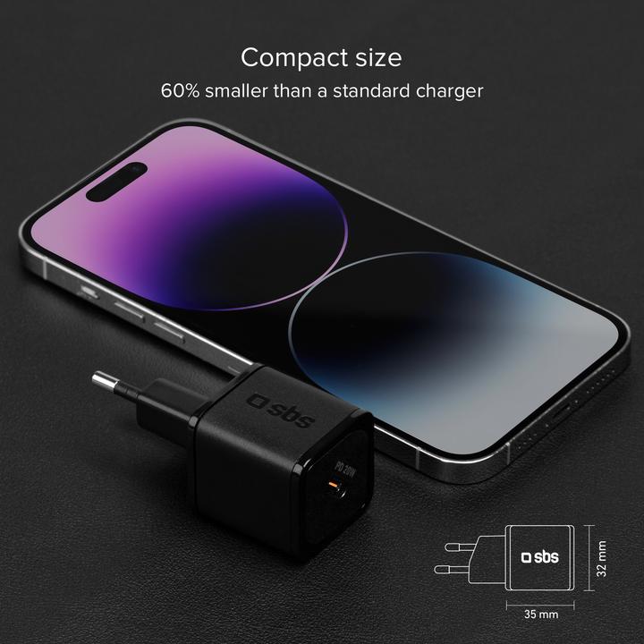Produktbild SBS PD Reiselader 20W USB-C GaN schwarz (20 W, 1 Port)