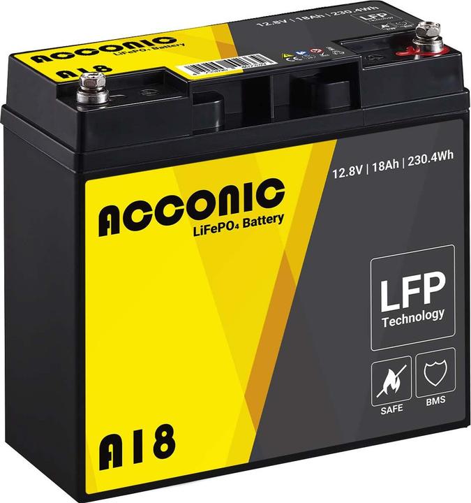 Acconic A18 LiFePO4 12V Lithium Versorgungsbatterie 18Ah (12 V, 18 Ah)