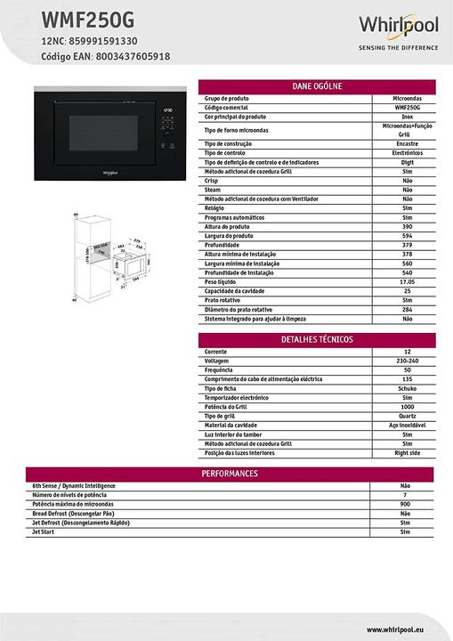 Image du produit Whirlpool Microwave WMF250G (25 l)