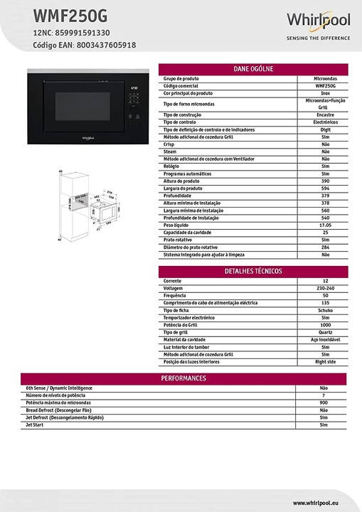 Actual product image Whirlpool Microwave WMF250G (EU plug, 25 l)
