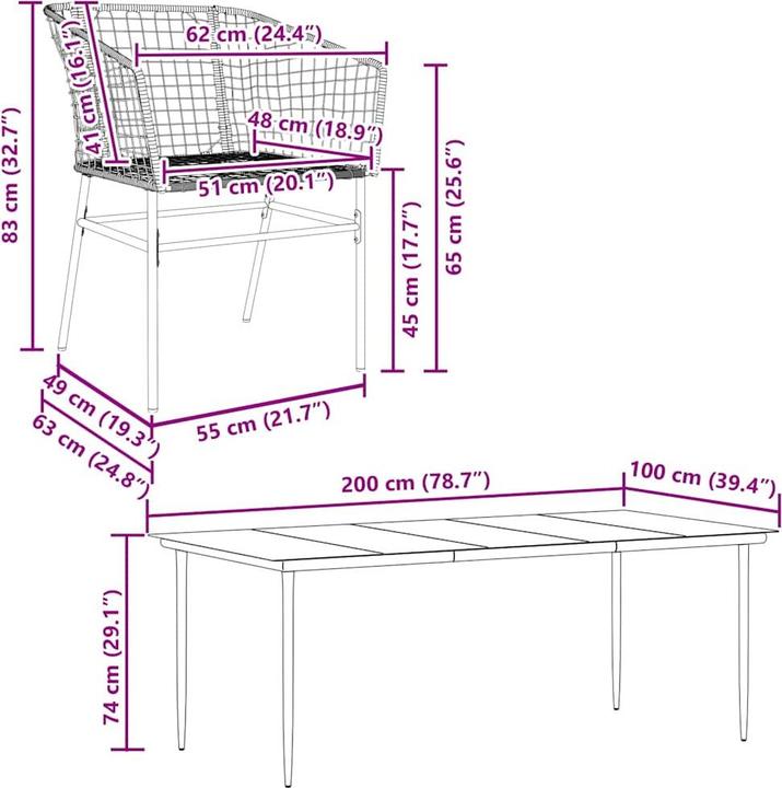 Produktbild vidaXL Garten Essgruppe (200 x 100 x 74 cm)