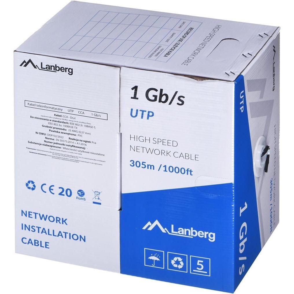 Lanberg LAN-KABEL UTP 1GB/S 305M CCA-DRAHT SCHWARZ (U/UTP, 305 m), Netzwerkkabel