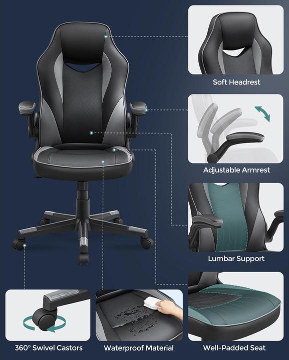 Image du produit Songmics Chaise de bureau avec accoudoirs rabattables