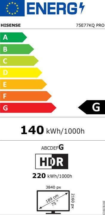 Energie-Label Hisense TV 75E77KQ/Pro sw QLED-TV (74.41", QLED, 4K)