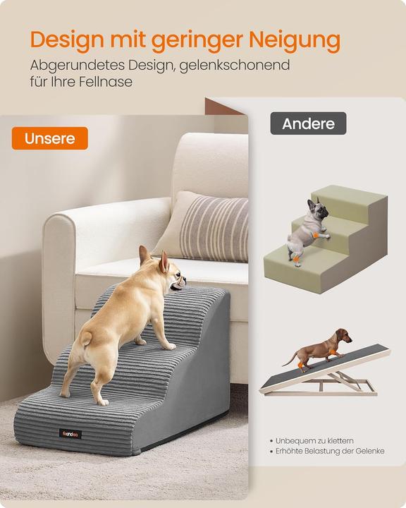 Image du produit Feandrea Haustiertreppe mit 3 Stufen, rutschfest und waschbar (Chat, Chien, Lavable)