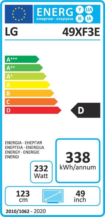 Energie-Label LG Public Display 49XF3E-B IP56 Design (1920 x 1080 Pixel, 49")