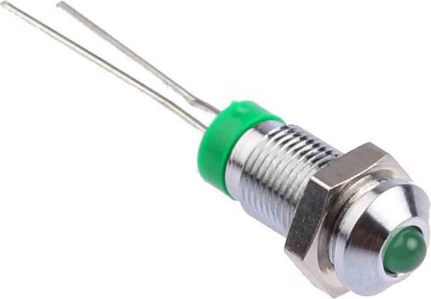Produktbild RS PRO LED erhaben 6mm chrom Lötpins 2Vdc grün
