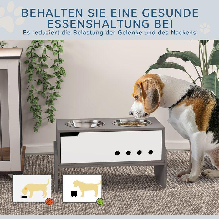 Image du produit Swisshandel24 Fütterungsstation für Hunde, höhenverstellbar, mit Stauraum, Grau (2 l)