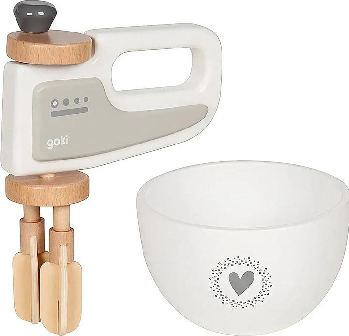 Goki Handmixer mit Rührschüssel aus Holz