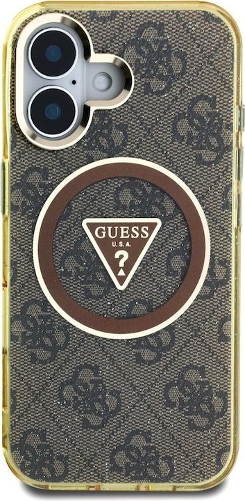 Immagine prodotto Guess Case IML Metal Glitter 4G Circle Triangle MagSafe for iPhone 16 brown (Apple iPhone 16)