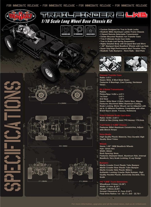 Produktbild Rc4Wd Scale Crawler Trail Finder 2 LWB Chassis Kit (Kit)