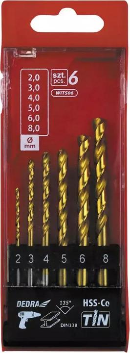 Image du produit Dedra drill drill set WITS06 6 pcs For metal (2, 4, 3, 5, 6, 8 mm)