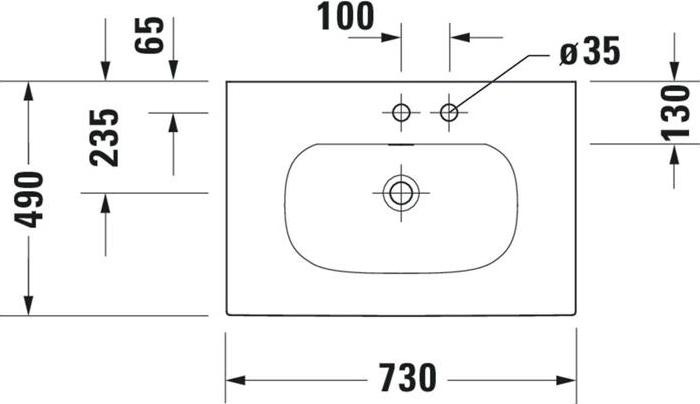 Produktbild Duravit Waschtisch VIU 730x490mm m ÜL m HLB 1 Hahnloch weiss WG (490 mm, 730 mm)