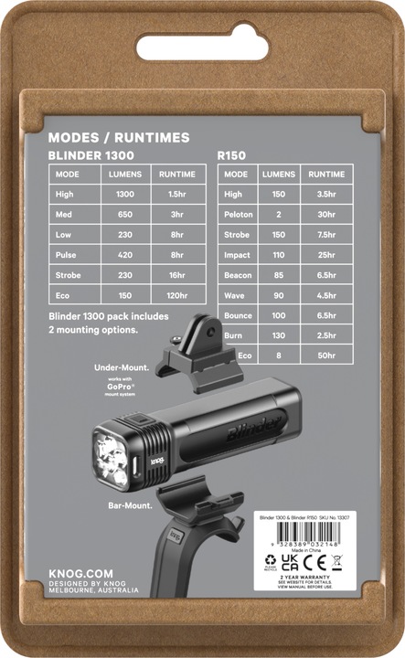 Produktbild knog. Blinder (1300 lm, 150 lm)