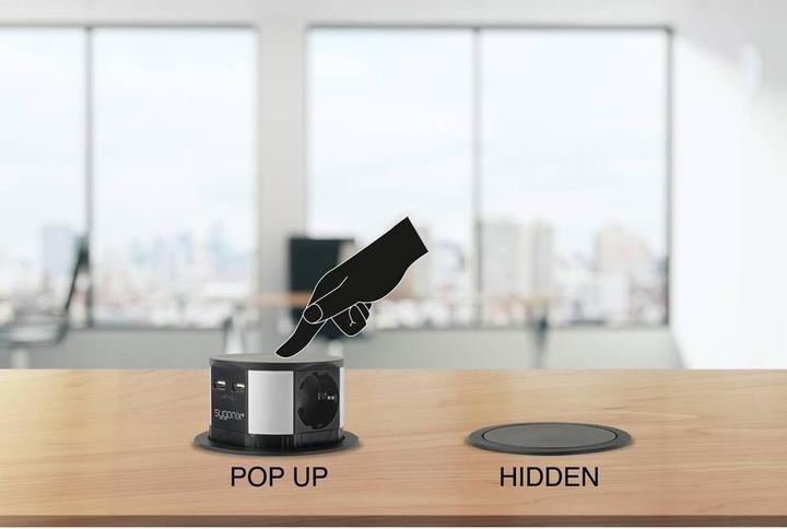 Actual product image Sygonix SY-4780156 Socket tower Black, silver Earth contact 1pc. (3x, CEE 7/3, 1.50 m)