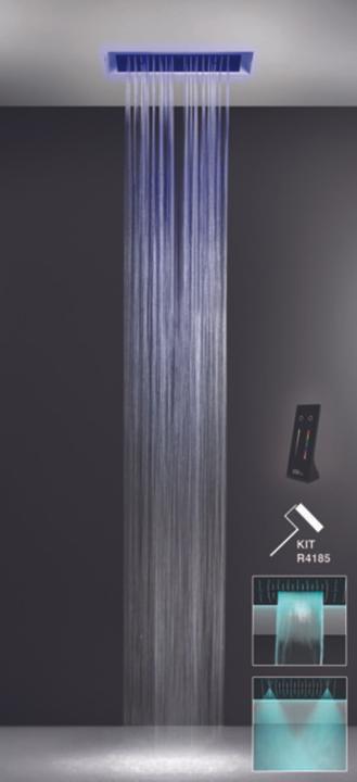 Gessi Afilo, système de douche multifonctionnel 300x500 à jet de pluie, avec effet de luminothéra