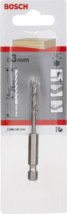 Produktbild Bosch Professional Zubehör Holzspiralbohrer mit 1/4-Zoll Sechskantschaft, 3 x 33 x 74 mm (3 mm)