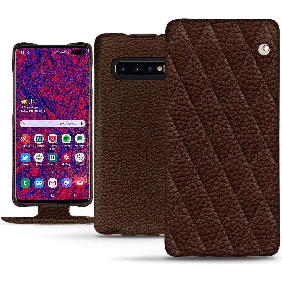 Noreve Lederschutzhülle vertikal (Samsung Galaxy S10+), Smartphone Hülle, Braun