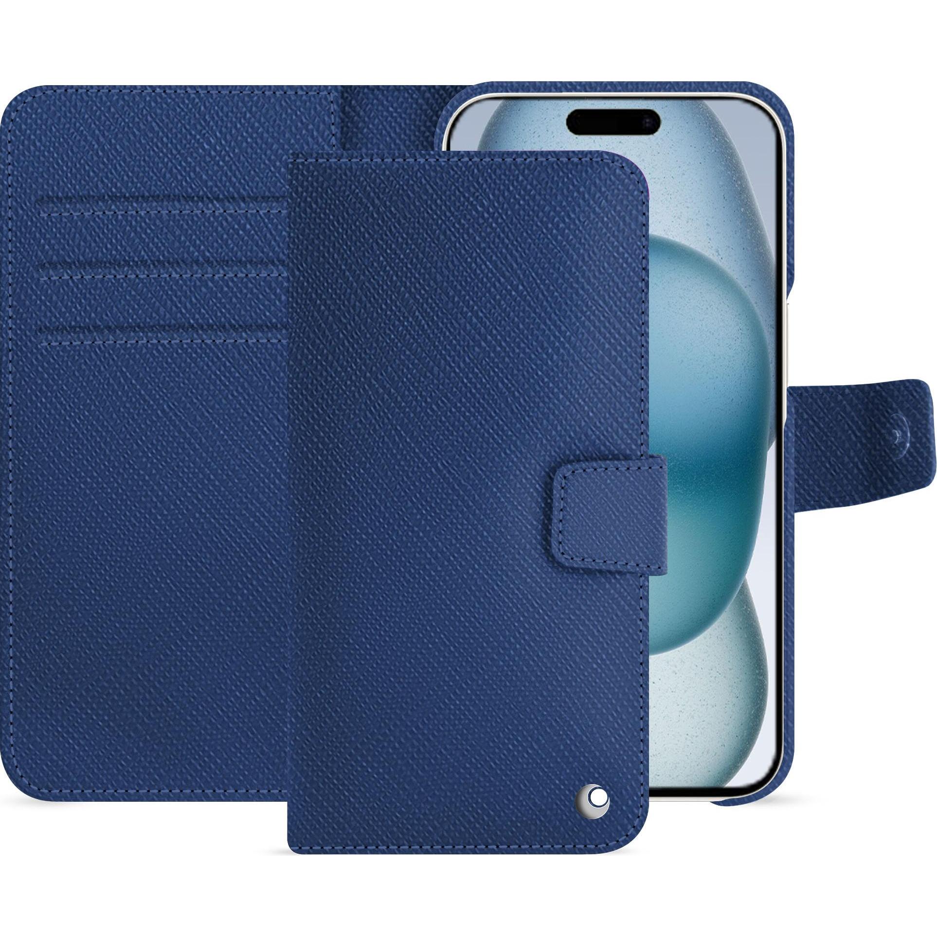 Noreve Lederschutzhülle Apple iPhone 15 (Apple iPhone 15), Smartphone Hülle, Blau