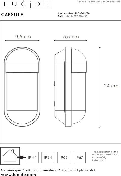 Actual product image Lucide Wall & Ceiling Lights (E27, IP54)
