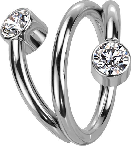 Actual product image Star Piercing Micro segment ring hinged silver spiral two crystals silver (without brass, Titanium)