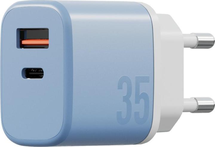 Actual product image Energea Wall charger Bazic GoPort Velox Kit USB-C/USB-A GaN 35W with cable blue (35 W, 2 ports)