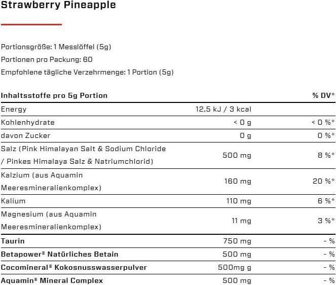 Valori nutrizionali e ingredienti Vast Hydro (barattolo da 300 g) (Ananas, Fragola, 1 x)