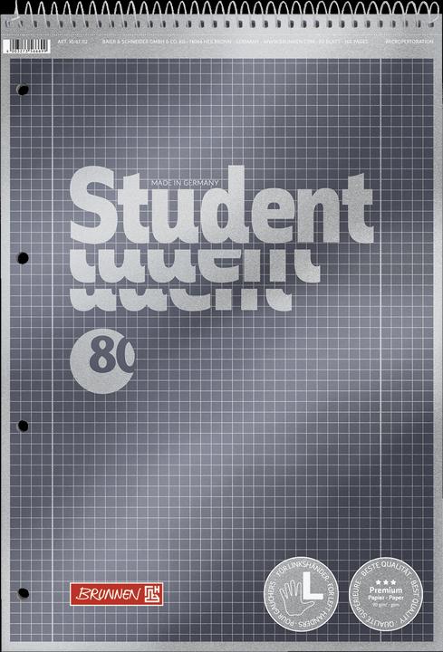 Collegeblöcke Student Premium Lineatur DIN A4 Innen- und Aussenrand (A4, Kariert)