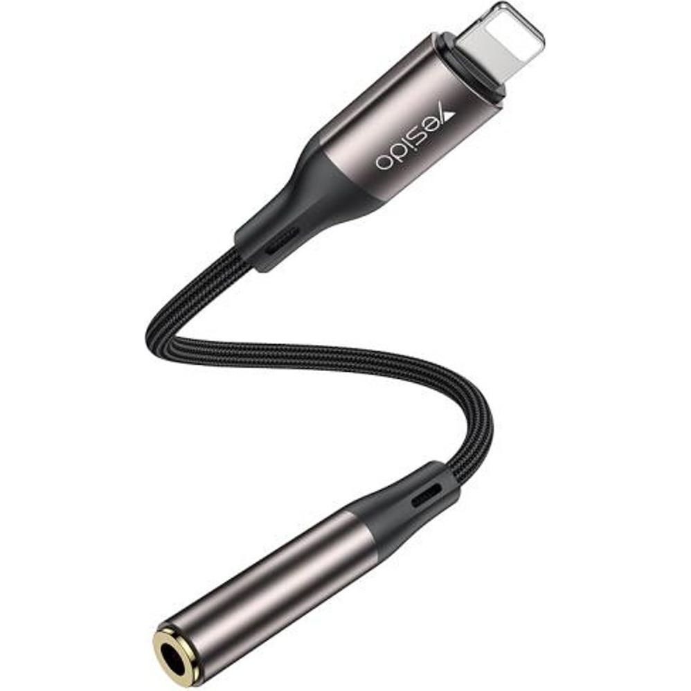 Yesido Lightning to 3.5 mm AUX Audio Adapter, 13cm – Black/gray (0.13 m, Lightning), Cavo audio