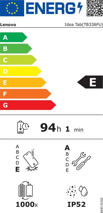 Label énergétique Lenovo Idea Tab (WLAN uniquement, 11", 128 Go, Luna Grey)