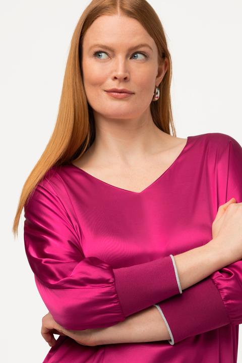 Produktbild Ulla Popken Bluse, Satin, V-Ausschnitt, 3/4-Fledermausärmel (50, 52)