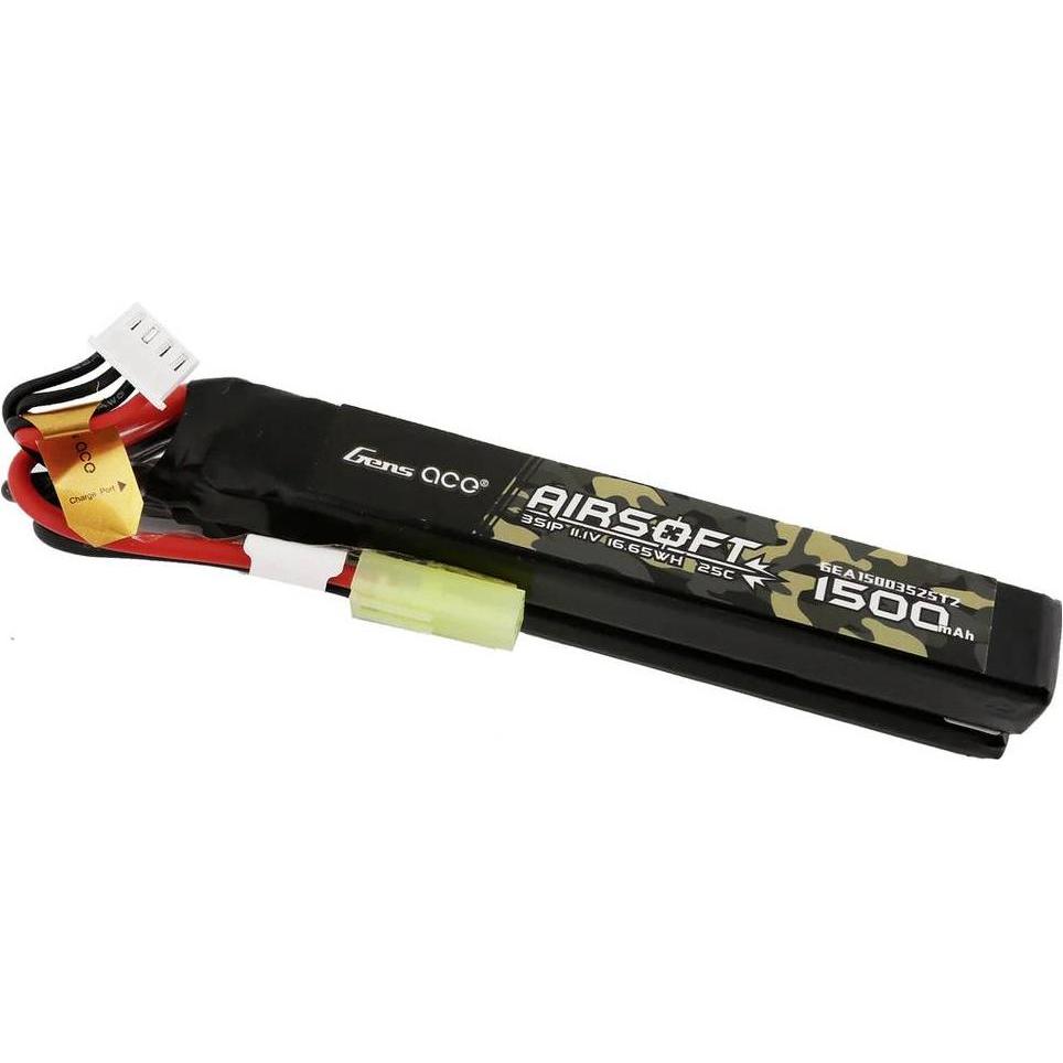 Thumbnail - Gens Ace 25C 1500mAh 3S1P 11.1V Nunchuck 2X Airsoft Gun Lipo Battery with mini Tamiya Plug (11.10 V, 1500 mAh)
