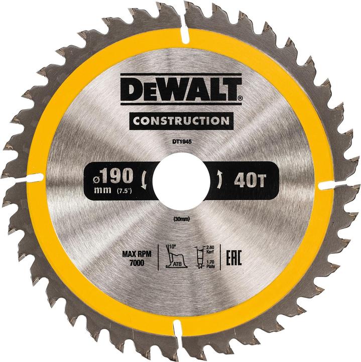 DeWalt Hardmetalen cirkelzaagblad, Ø 190mm